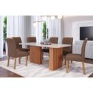 Conjunto: Mesa de Cozinha Ester Tampo Madeirado c/ Vidro 180x90cm e 6 Cadeiras Juliana Cinamomo/Off White - Carvalho/Suede Joli Capuccino - Cimol Conjunto: Mesa de Cozinha Ester Tampo Madeirado c/ Vidro 180x90cm e 6 Cadeiras Juliana Cinamomo/Off White - Carvalho/Suede Joli Capuccino - Cimol