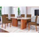 Conjunto: Mesa de Cozinha Ester Tampo Madeirado c/ Vidro 180x90cm e 6 Cadeiras Maia Cinamomo/Off White - Suede Mascavo Chocolate - Cimol