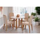 Conjunto: Mesa de Cozinha Flora c/ Tampo Madeirado 109cm e 4 Cadeiras Nicole Cinamomo/Off White - Savana/Nature-Suede Nude - Cimol