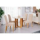 Conjunto: Mesa de Cozinha Flora c/ Tampo Madeirado 95x95cm e 4 Cadeiras Fernanda Nature/Off White-Suede Nude Bege - Cimol