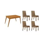 Conjunto: Mesa de Cozinha Havana c/ Tampo Madeirado Canto Curvo 120x80cm e 4 Cadeiras Dakota Naturale - Linho Bege - Rufato