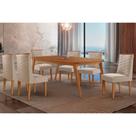 Conjunto: Mesa de Cozinha Havana c/ Tampo Madeirado Canto Curvo 180x90cm e 6 Cadeiras Dafne Naturale - Suede Creme - Rufato