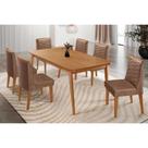 Conjunto: Mesa de Cozinha Havana c/ Tampo Madeirado Canto Curvo 180x90cm e 6 Cadeiras Maldivas Naturale - Corano Capuccino - Rufato