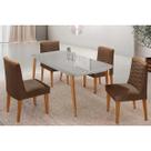 Conjunto: Mesa de Cozinha Havana Curvo 120cm + 4 Cadeiras Maldivas Naturale/Off White - Capuccino/Suede Marrom - Rufato Conjunto: Mesa de Cozinha Havana Curvo 120cm + 4 Cadeiras Maldivas Naturale/Off White - Capuccino/Suede Marrom - Rufato
