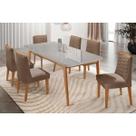 Conjunto: Mesa de Cozinha Havana Curvo 180cm + 6 Cadeiras Maldivas Naturale/Off White - Suede Capuccino - Rufato