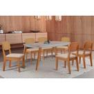 Conjunto: Mesa de Cozinha Havana Tampo c/ Vidro Curvo 180cm+6 Cadeiras Havana Naturale/Off White - Suede Creme - Rufato
