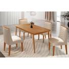 Conjunto: Mesa de Cozinha Havana Tampo Curvo 120cm+4 Cadeiras Maldivas Madeira Naturale - Capuccino/Suede Creme - Rufato