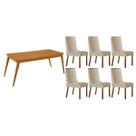 Conjunto: Mesa de Cozinha Havana Tampo Curvo 180cm+6 Cadeiras Dakota Madeira Naturale - Capuccino/Suede Creme - Rufato