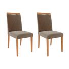 Conjunto: Mesa de Cozinha Helena c/ Tampo Madeirado c/ Vidro 210x100 cm e 6 Cadeiras Laura Madeirado/Suede Joli Capuccino - Cimol