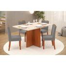 Conjunto: Mesa de Cozinha Hera c/ Tampo Madeirado c/ Vidro Reto 120x90cm e 4 Cadeiras Julia Freijo/Off White - Suede Lunar - DJ Móveis