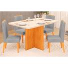Conjunto: Mesa de Cozinha Hera Tampo Madeirado c/ Vidro Reto 120x90cm e 4 Cadeiras Lia Cedro/Off White - Suede Lunar - DJ Móveis