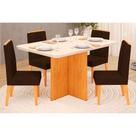 Conjunto: Mesa de Cozinha Hera Tampo Madeirado c/ Vidro Reto 120x90cm e 4 Cadeiras Lia Cedro/Off White - Suede Moca - DJ Móveis