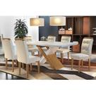 Conjunto: Mesa de Cozinha Imperatriz Tampo Madeirado c/ Vidro Canto Reto 180x90cm e 6 Cadeiras Imperatriz Capuccino/Suede Creme - Rufato