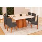 Conjunto: Mesa de Cozinha Itália c/ Tampo Madeirado c/ Vidro Curvo 136x136cm e 6 Cadeiras Lia Freijo/Off White - Suede Lunar - DJ Móveis Conjunto: Mesa de Cozinha Itália c/ Tampo Madeirado c/ Vidro Curvo 136x136cm e 6 Cadeiras Lia Freijo/Off White - Suede Lunar - DJ Móveis