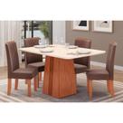 Conjunto: Mesa de Cozinha Italia Tampo Madeirado c/ Vidro Curvo 170x90cm e 4 Cadeiras Zoe Freijo/Off White - Suede Moca - DJ Móveis Conjunto: Mesa de Cozinha Italia Tampo Madeirado c/ Vidro Curvo 170x90cm e 4 Cadeiras Zoe Freijo/Off White - Suede Moca - DJ Móveis