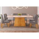Conjunto: Mesa de Cozinha Itália Tampo Madeirado c/ Vidro Curvo 170x90cm e 6 Cadeiras Ondina Cedro/Off White - Suede Lunar - DJ Móveis Conjunto: Mesa de Cozinha Itália Tampo Madeirado c/ Vidro Curvo 170x90cm e 6 Cadeiras Ondina Cedro/Off White - Suede Lunar - DJ Móveis