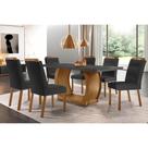 Conjunto: Mesa de Cozinha Jade Tampo Madeirado c/ Vidro Canto Curvo 180x90 e 6 Cadeiras Imperatriz Imbuia/Grafite - Suede Grafite - Rufato
