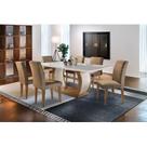 Conjunto: Mesa de Cozinha Jade Tampo Madeirado c/ Vidro Canto Curvo 180x90cm e 6 Cadeiras Grécia Imbuia/Suede Capuccino - Rufato