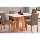 Conjunto: Mesa de Cozinha Lins c/ Tampo Madeirado 120x80cm e 4 Cadeiras Vita Nature/Off White - Suede Marrom - Henn