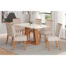 Conjunto: Mesa de Cozinha Lins c/ Tampo Madeirado c/ Vidro 160x90cm e 6 Cadeiras Malu Nature/Linho - Henn