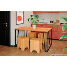 Conjunto: Mesa de Cozinha Lisa c/ Tampo Madeirado 130cm + 4 Bancos Kim Preto/Nature - Cimol