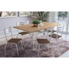 Conjunto: Mesa de Cozinha Loire c/ Tampo de Madeira 160cm e 6 Cadeiras Portugal Cromada/Nogueira - Corano Capuccino - Kappesberg