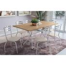 Conjunto: Mesa de Cozinha Loire c/ Tampo de Madeira 160cm e 6 Cadeiras Portugal Cromada/Nogueira - Courano Bege - Kappesberg Conjunto: Mesa de Cozinha Loire c/ Tampo de Madeira 160cm e 6 Cadeiras Portugal Cromada/Nogueira - Courano Bege - Kappesberg