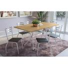 Conjunto: Mesa de Cozinha Loire c/ Tampo de Madeira 160cm e 6 Cadeiras Portugal Cromada/Nogueira - Courano Preto - Kappesberg