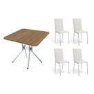 Conjunto: Mesa de Cozinha Loire c/ Tampo de Madeira 90cm + 4 Cadeiras Amsterdã Cromada/Branco 106 - Kappesberg Conjunto: Mesa de Cozinha Loire c/ Tampo de Madeira 90cm + 4 Cadeiras Amsterdã Cromada/Branco 106 - Kappesberg