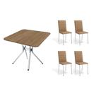 Conjunto: Mesa de Cozinha Loire c/ Tampo de Madeira 90cm + 4 Cadeiras Amsterdã Cromada/Capuccino - Kappesberg Conjunto: Mesa de Cozinha Loire c/ Tampo de Madeira 90cm + 4 Cadeiras Amsterdã Cromada/Capuccino - Kappesberg