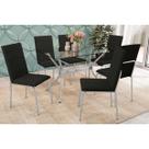 Conjunto: Mesa de Cozinha Loire c/ Tampo de Vidro 120x80cm e 6 Cadeiras Amsterdã Cromada - Courano Preto - Kappesberg Conjunto: Mesa de Cozinha Loire c/ Tampo de Vidro 120x80cm e 6 Cadeiras Amsterdã Cromada - Courano Preto - Kappesberg