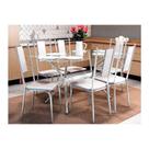 Conjunto: Mesa de Cozinha Loire c/ Tampo de Vidro 150cm + 6 Cadeiras Lisboa Cromada/Branco - Kappesberg Conjunto: Mesa de Cozinha Loire c/ Tampo de Vidro 150cm + 6 Cadeiras Lisboa Cromada/Branco - Kappesberg