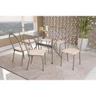 Conjunto: Mesa de Cozinha Loire c/ Tampo de Vidro 80x120cm e 6 Cadeiras Noruega Niquel - Nude - Kappesberg
