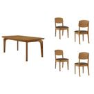 Conjunto: Mesa de Cozinha Londrina c/ Tampo Madeirado c/ Vidro Canto Curvo 120x80cm 4 Cadeiras Havana Naturale/Off White - Suede Marrom - Rufato