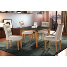 Conjunto: Mesa de Cozinha Londrina c/ Tampo Madeirado c/ Vidro Canto Curvo 120x80cm e 4 cadeiras Imperatriz Imbuia/Grafite - Suede Creme - Rufato