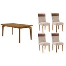 Conjunto: Mesa de Cozinha Londrina c/ Tampo Madeirado Canto Curvo 120x80cm e 4 Cadeiras Jaspe Naturale - Suede Creme - Rufato