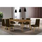 Conjunto: Mesa de Cozinha Londrina c/ Tampo Madeirado Canto Curvo 180x90cm e 6 Cadeiras Dafne Naturale - Suede Marrom - Rufato