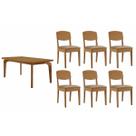Conjunto: Mesa de Cozinha Londrina c/ Tampo Madeirado Canto Curvo 180x90cm e 6 Cadeiras Havana Naturale - Corano Capuccino - Rufato