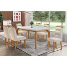 Conjunto: Mesa de Cozinha Londrina c/ Tampo Madeirado Canto Reto 180x90cm e 6 cadeiras Imperatriz Imbuia-Capuccino/Suede Creme - Rufato