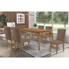 Conjunto: Mesa de Cozinha Londrina Tampo Curvo 180cm+6 Cadeiras Maldivas Madeira Naturale - Capuccino/Corano Capuccino - Rufato