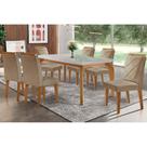Conjunto: Mesa de Cozinha Londrina Tampo Madeirado c/ Vidro 180x90cm e 6 Cadeiras Melissa Capuccino/Linho Bege Turim - Rufato