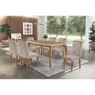 Conjunto: Mesa de Cozinha Londrina Tampo Madeirado c/ Vidro 180x90cm e 6 Cadeiras Melissa Capuccino/Linho Bege Turim - Rufato