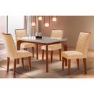 Conjunto: Mesa de Cozinha Londrina Tampo Madeirado c/ Vidro Curvo 120x80 e 4 Cadeiras Londrina Imbuia/Suede Creme - Rufato