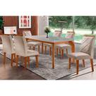 Conjunto: Mesa de Cozinha Londrina Tampo Madeirado c/ Vidro Curvo 120x80 e 4 Cadeiras Melissa Imbuia/Suede Creme - Rufato