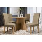 Conjunto: Mesa de Cozinha Lótus Tampo Madeirado c/ Vidro 120x80cm e 4 Cadeiras CAD131 Freijó/Bronze/Caramelo - Kappesberg