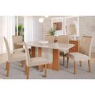Conjunto: Mesa de Cozinha Louise Tampo Madeirado c/ Vidro 160x80cm e 6 Cadeiras Fernanda Cinamomo/Off White - Nature-Madeirado/Suede Nu - Cimol