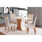 Conjunto: Mesa de Cozinha Luiza Tampo Madeirado c/ Vidro Canto Reto 120x80cm e 4 Cadeiras Bella Nature/Linho - Henn Conjunto: Mesa de Cozinha Luiza Tampo Madeirado c/ Vidro Canto Reto 120x80cm e 4 Cadeiras Bella Nature/Linho - Henn