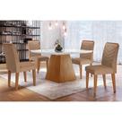 Conjunto: Mesa de Cozinha Luna c/ Tampo Madeirado c/ Vidro Canto Curvo 90x90cm e 4 cadeiras Londrina Imbuia/Off White - Suede Capuccino - Rufato