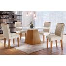Conjunto: Mesa de Cozinha Luna c/ Tampo Madeirado c/ Vidro Canto Curvo 90x90cm e 4 cadeiras Londrina Imbuia/Off White - Suede Creme - Rufato