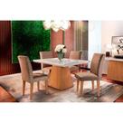 Conjunto: Mesa de Cozinha Luna Tampo Madeirado c/ Vidro Canto Reto 120x80cm e 4 Cadeiras Grécia Imbuia/Suede Capuccino - Rufato